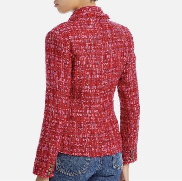 1S. NWT AQUA BLOOMINGDALES EXCLUSIVE TWEED METALLIC DOUBLE BREASTED BLAZER - Picture 2 of 8